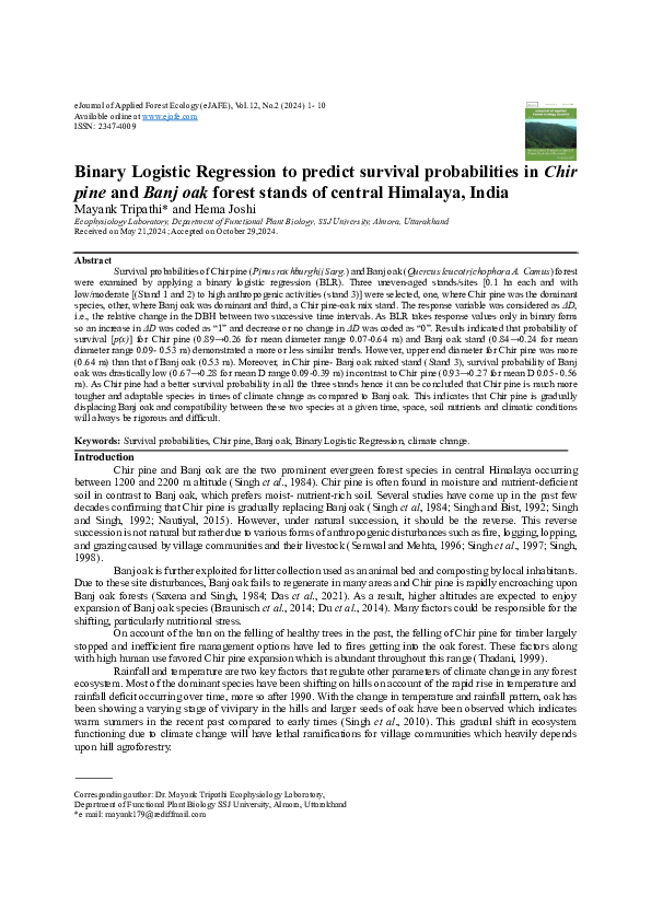 (PDF) Binary Logistic Regression to predict survival probabilities in ...