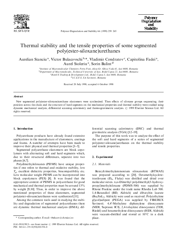 (PDF) Thermal stability and the tensile properties of some segmented ...