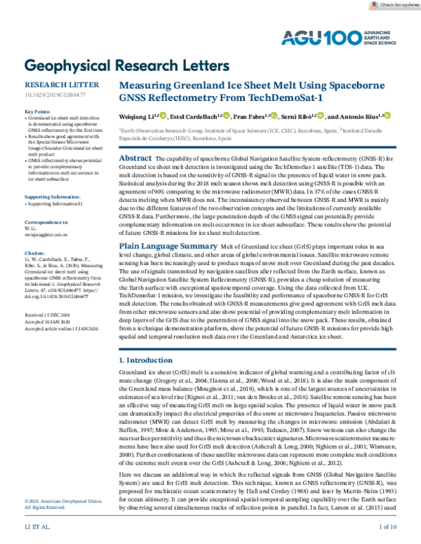 (PDF) Measuring Greenland Ice Sheet Melt Using Spaceborne GNSS ...