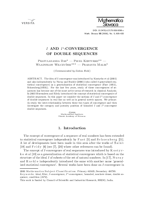 (PDF) I and I*-convergence of double sequences