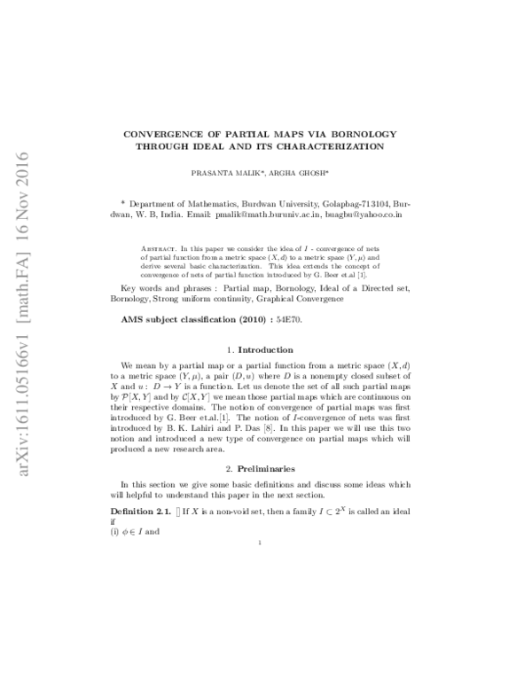 (PDF) Convergence of Partial maps via bornology through ideal and its ...