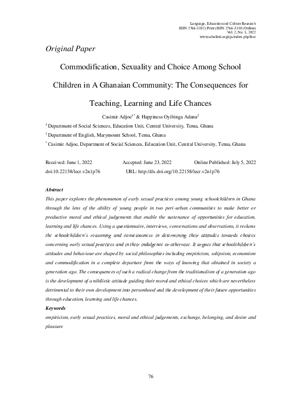 (PDF) Commodification, Sexuality and Choice Among School Children in A ...