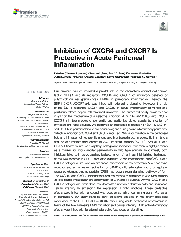 (PDF) Inhibition of CXCR4 and CXCR7 Is Protective in Acute Peritoneal ...