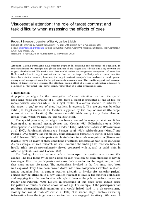 (PDF) Visuospatial Attention: The Role of Target Contrast and Task ...