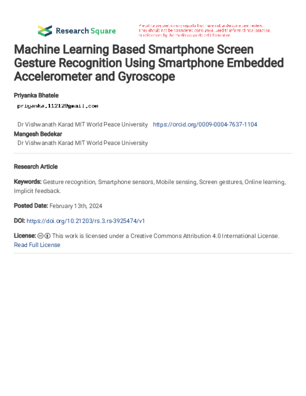 (PDF) Machine Learning Based Smartphone Screen Gesture Recognition ...