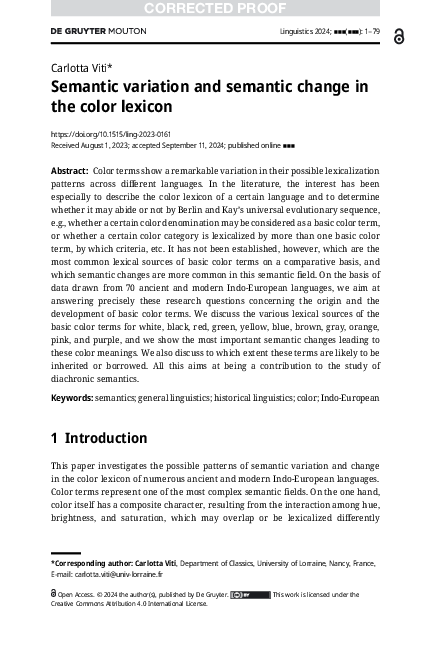 (PDF) Semantic variation and semantic change in the color lexicon