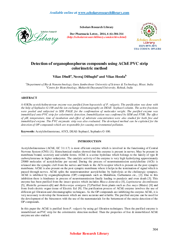 (PDF) Detection of organophosphorus compounds using AChE PVC strip ...