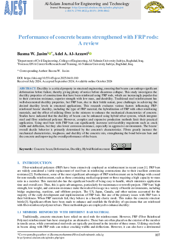 (PDF) Performance of concrete beams strengthened with FRP rods A review