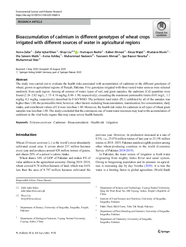 (PDF) Bioaccumulation of cadmium in different genotypes of wheat crops ...