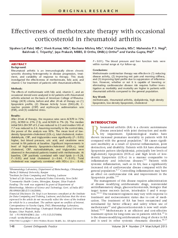 (PDF) Effectiveness of methotrexate therapy with occasional ...