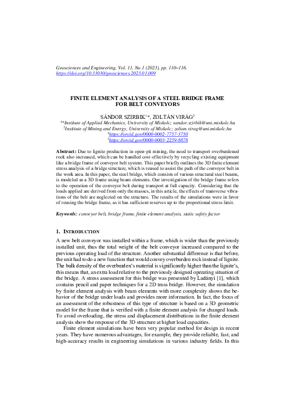 (PDF) Finite Element Analysis of a Steel Bridge Frame for Belt Conveyors