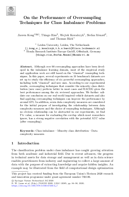 (PDF) On the Performance of Oversampling Techniques for Class Imbalance ...
