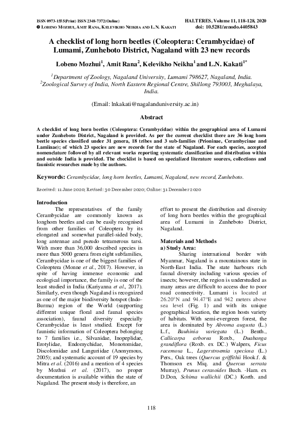 (PDF) A checklist of long horn beetles (Coleoptera: Cerambycidae) of ...