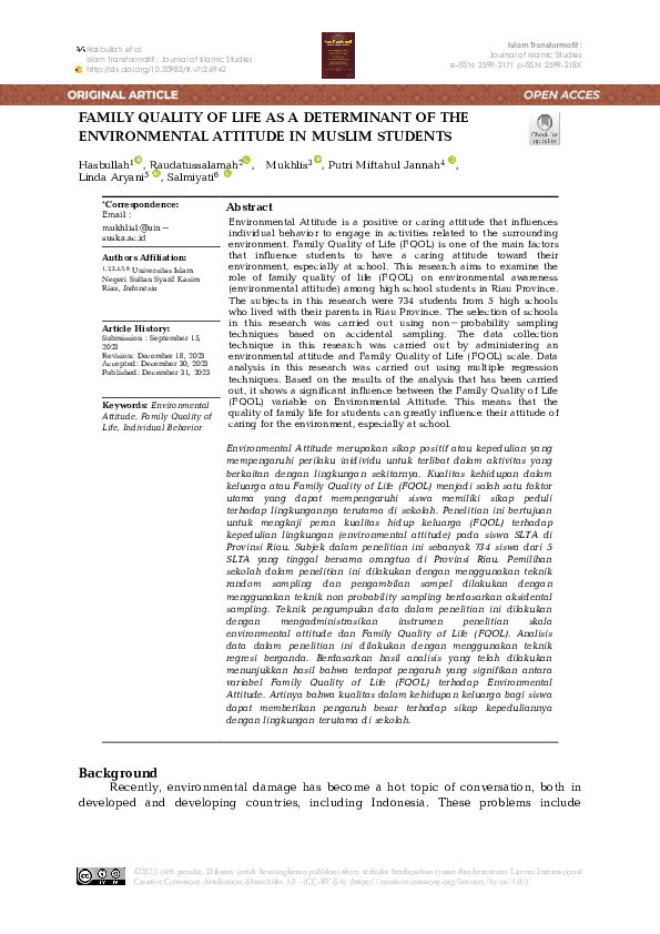 (PDF) Family Quality of Life as A Determinant of The Environmental ...