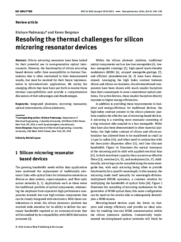 (PDF) Resolving the thermal challenges for silicon microring resonator ...