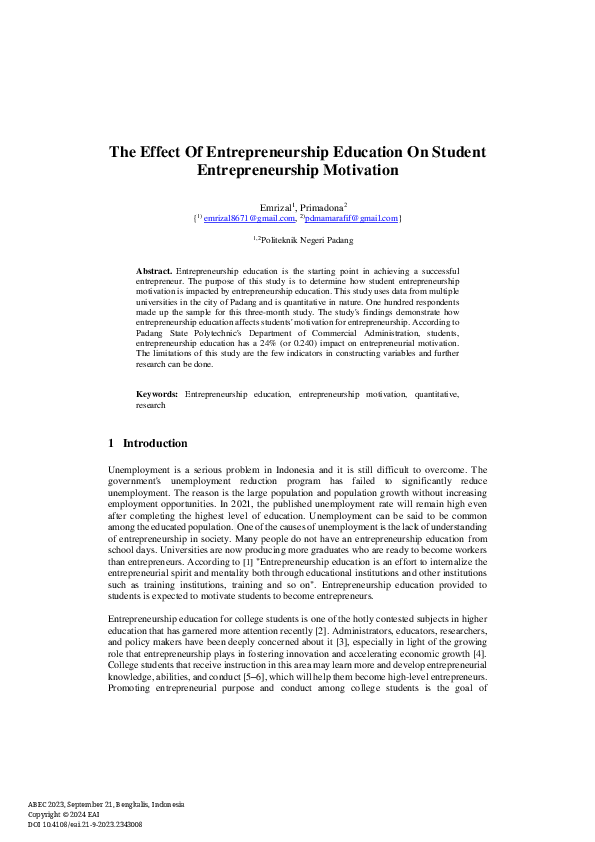 (PDF) The Effect Of Entrepreneurship Education On Student ...