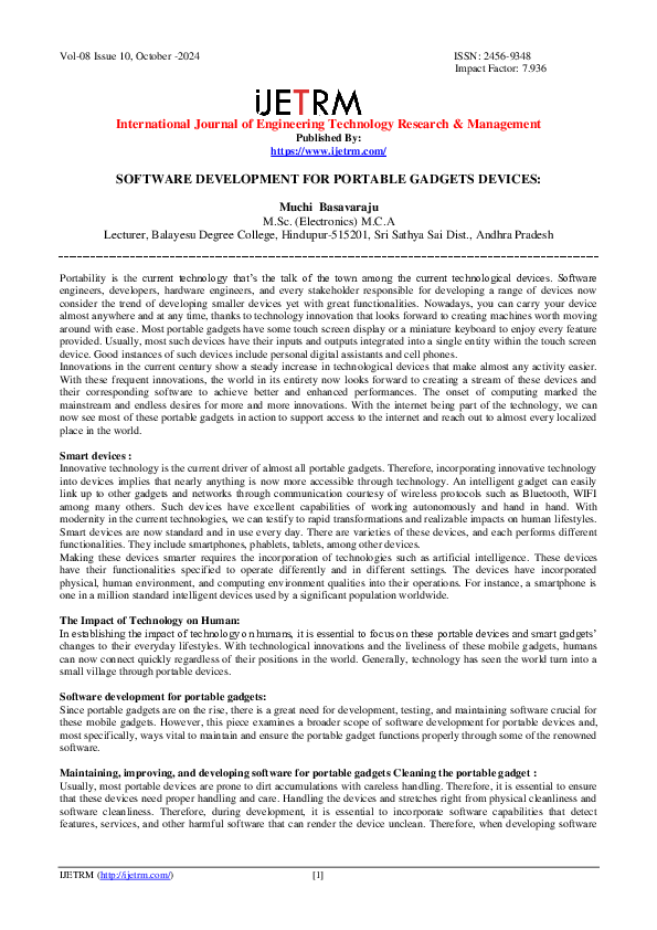 (PDF) SOFTWARE DEVELOPMENT FOR PORTABLE GADGETS DEVICES: