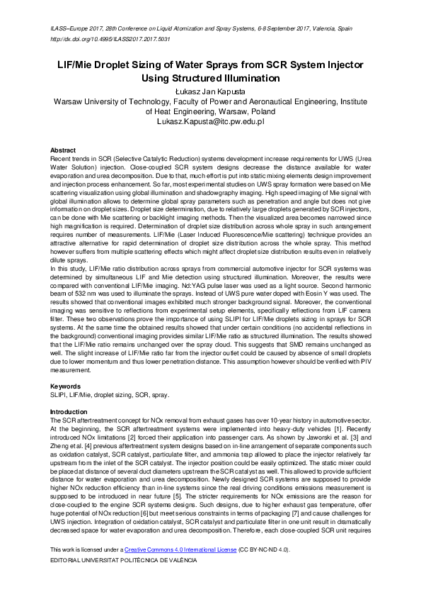 (PDF) LIF/Mie Droplet Sizing of Water Sprays from SCR System Injector ...
