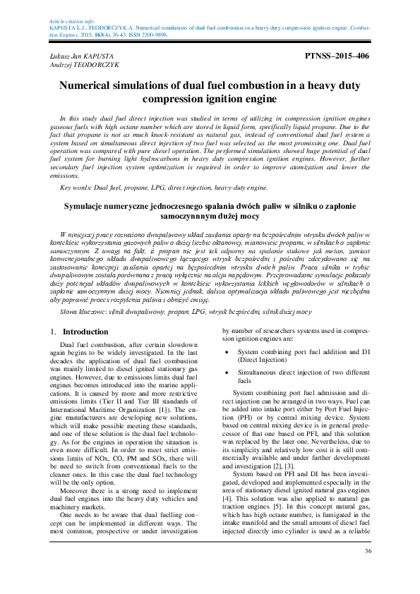 (PDF) Numerical simulations of dual fuel combustion in a heavy duty ...
