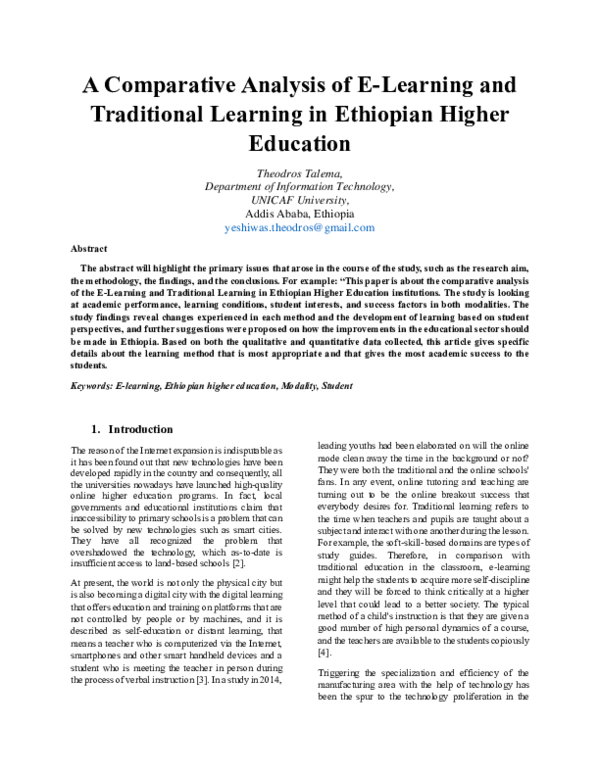 (PDF) A Comparative Analysis of E-Learning and Traditional Learning in ...