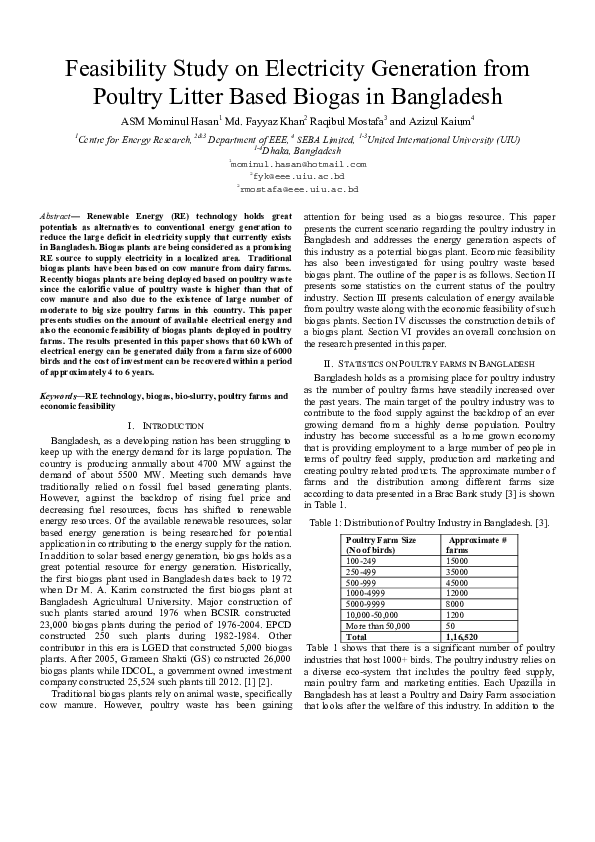 (PDF) Feasibility study on electricity generation from poultry litter ...