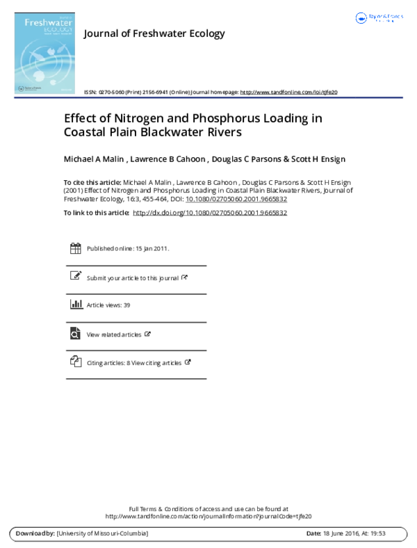 (PDF) Effect of Nitrogen and Phosphorus Loading in Coastal Plain ...