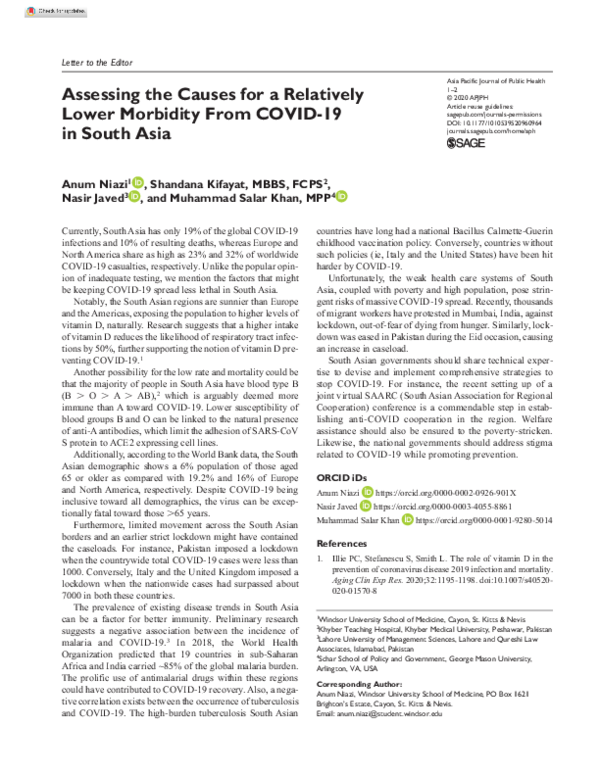 (PDF) Assessing the Causes for a Relatively Lower Morbidity From COVID ...
