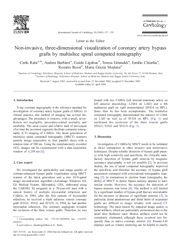 (PDF) Non-invasive, three-dimensional visualization of coronary artery ...