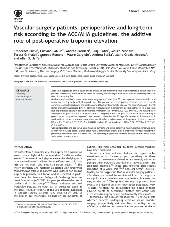 (PDF) Vascular surgery patients: perioperative and long-term risk ...
