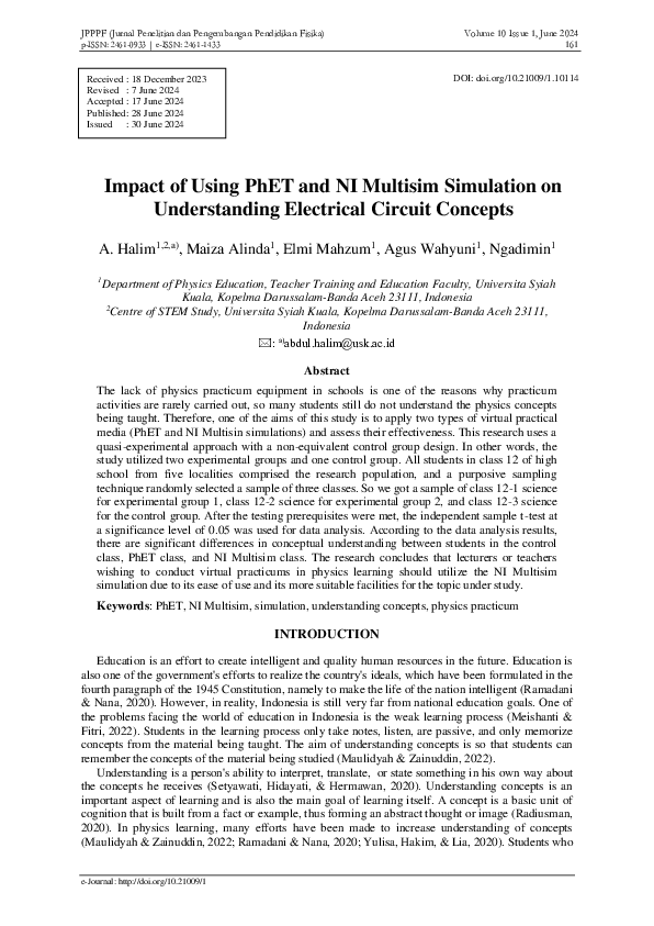 (PDF) Impact of Using PhET and NI Multisim Simulation on Understanding ...