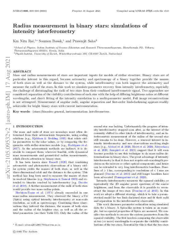 (PDF) Radius measurement in binary stars: simulations of intensity ...