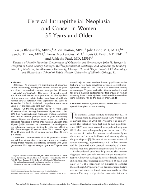 (PDF) Cervical Intraepithelial Neoplasia and Cancer in Women 35 Years ...