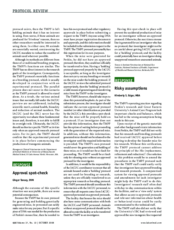 (PDF) Response to Protocol Review Scenario: Approval spot-check