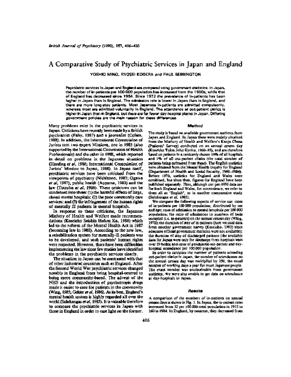 (PDF) A Comparative Study of Psychiatric Services in Japan and England