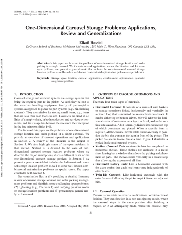(PDF) One-Dimensional Carousel Storage Problems: Applications, Review ...