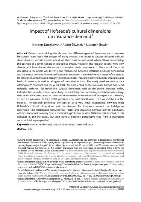 (PDF) Impact of Hofstede’s cultural dimensions on insurance demand