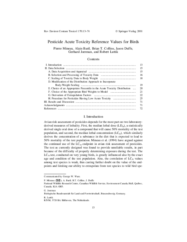(PDF) Pesticide acute toxicity reference values for birds