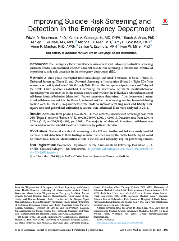 (PDF) Improving Suicide Risk Screening and Detection in the Emergency ...