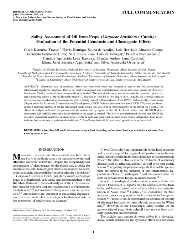 (PDF) Safety Assessment of Oil from Pequi (Caryocar brasiliense Camb ...