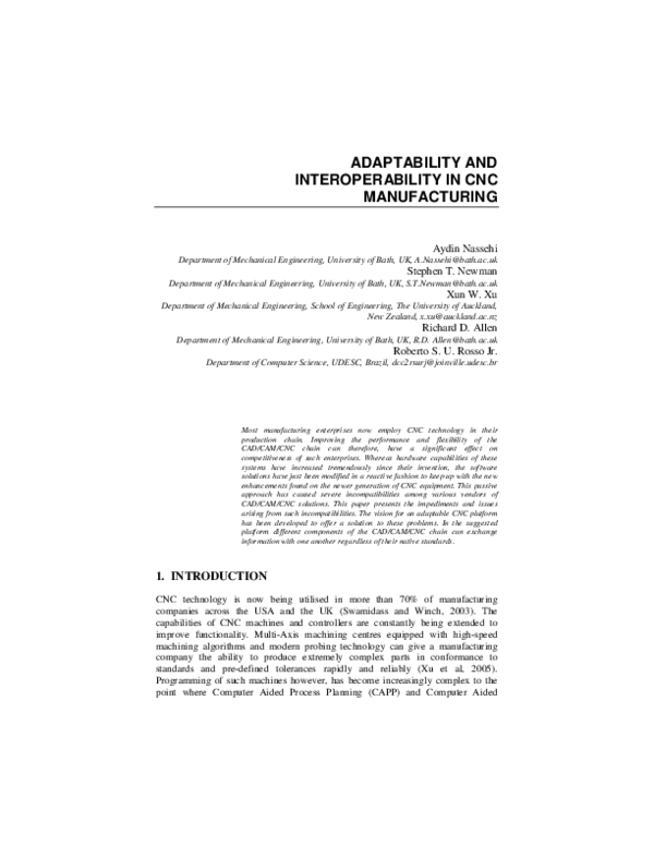 (PDF) Adaptability and Interoperability in CNC Manufacturing