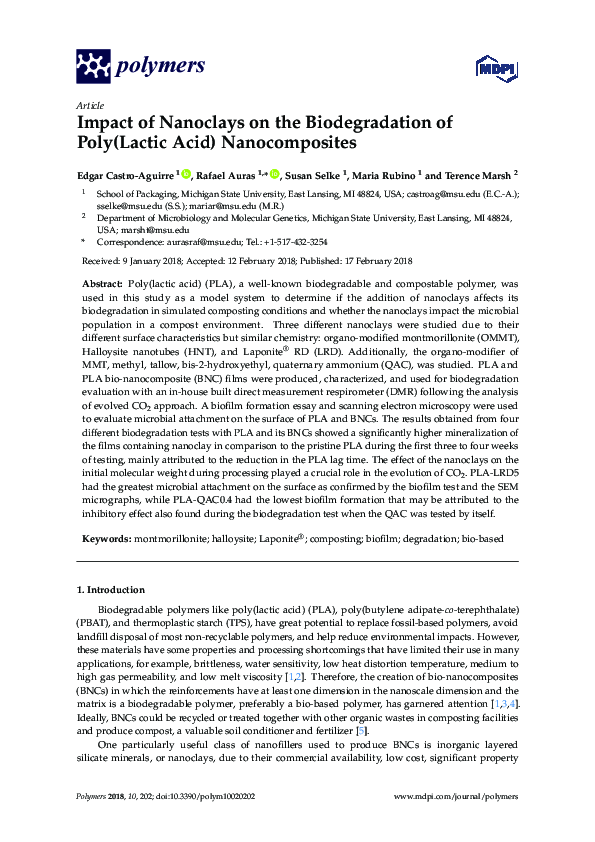 (PDF) Impact of Nanoclays on the Biodegradation of Poly(Lactic Acid ...