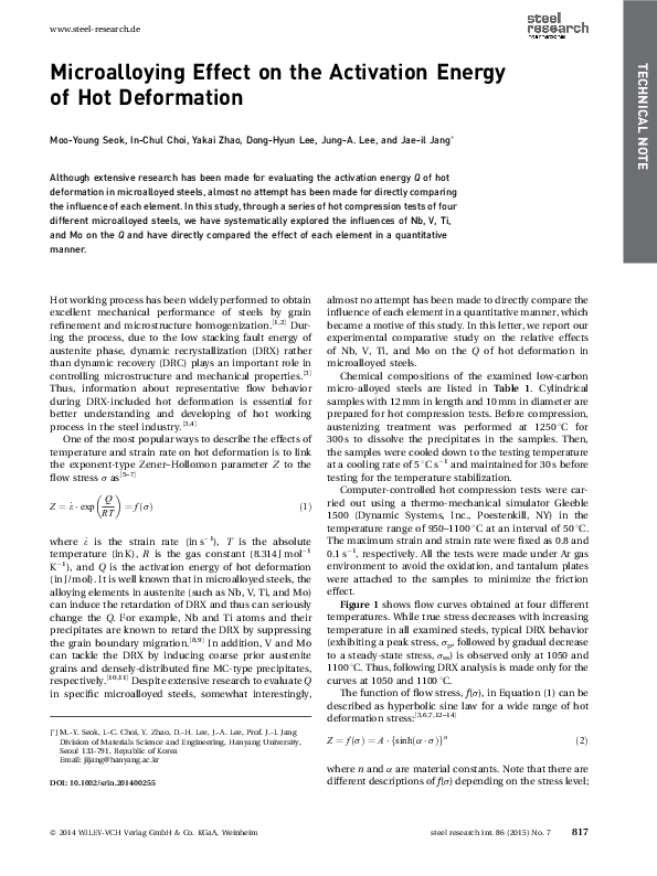 (PDF) Microalloying Effect on the Activation Energy of Hot Deformation