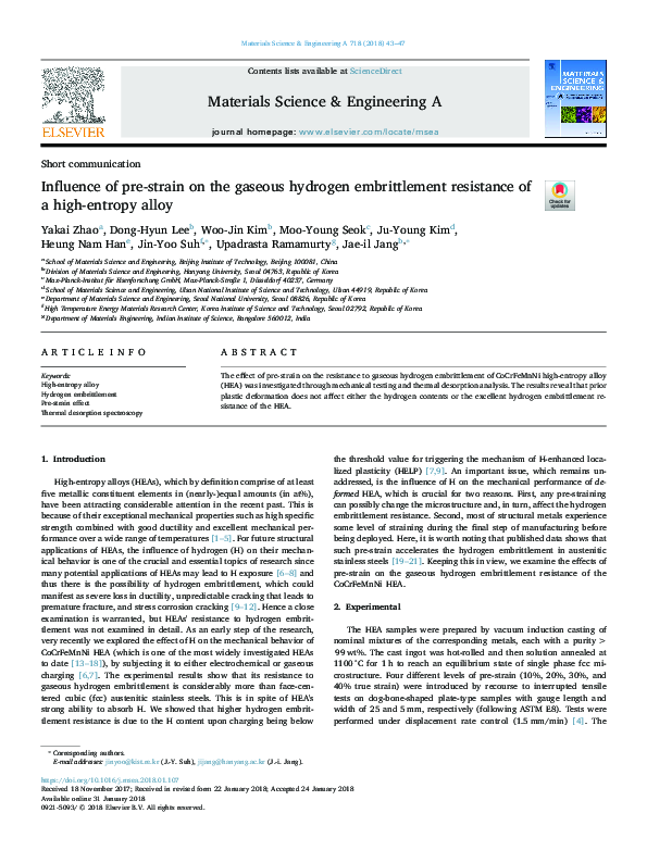 (PDF) Influence of pre-strain on the gaseous hydrogen embrittlement ...