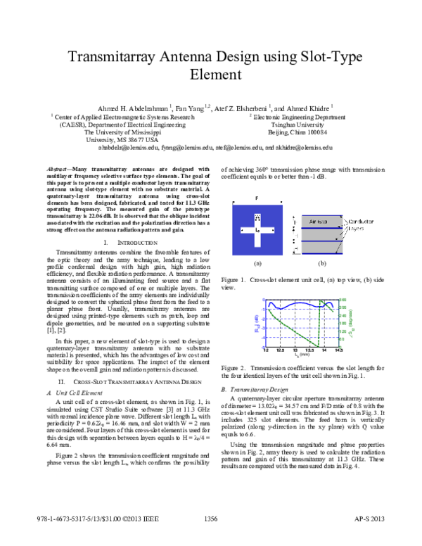 (PDF) Transmitarray antenna design using slot-type element