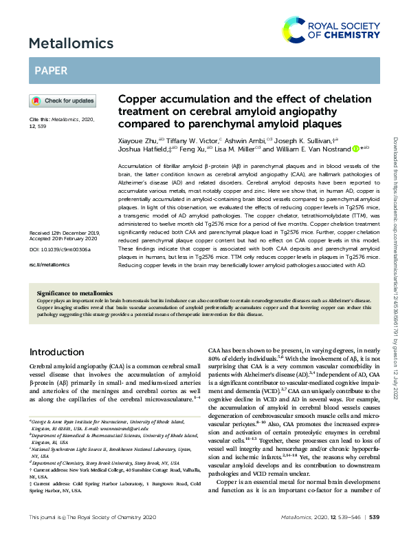 (PDF) Copper accumulation and the effect of chelation treatment on ...