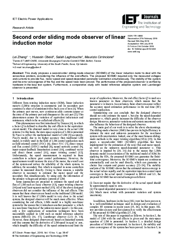 (PDF) Second order sliding mode observer of linear induction motor