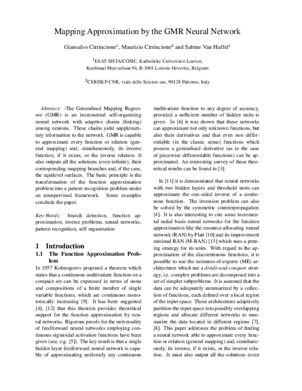 (PDF) Mapping Approximation by the GMR Neural Network