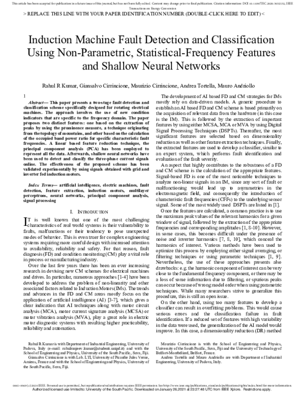 (PDF) Induction Machine Fault Detection and Classification Using Non ...