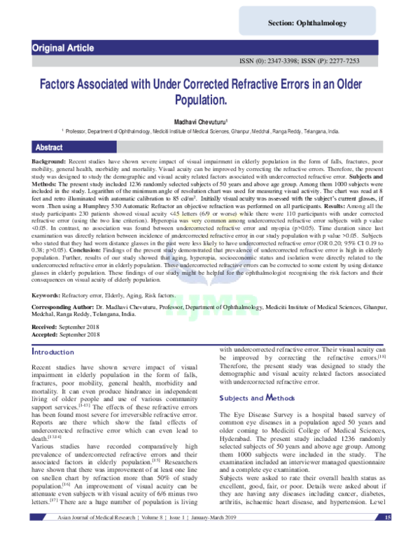 (PDF) Factors Associated with Under Corrected Refractive Errors in an ...