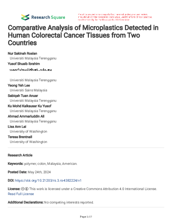 (PDF) Comparative Analysis of Microplastics Detected in Human ...